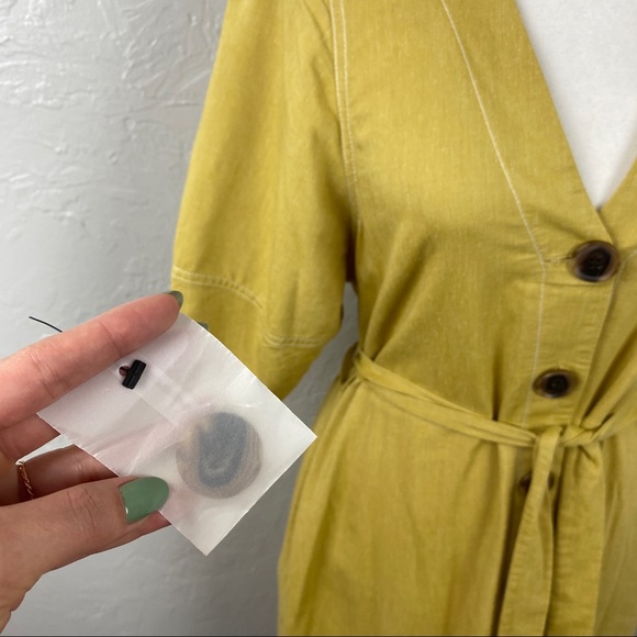 New York & Co x Eva Mendes yellow linen blend shirt dress Medium - Picture 10 of 15